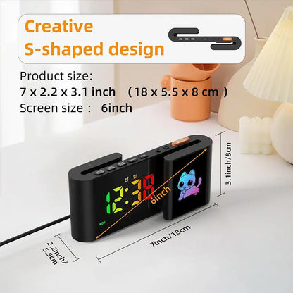 Creative S-shaped Dual-Screen RGB Colorful Alarm Clock, Adorable Cartoon Night Light Electronic Clock eprolo