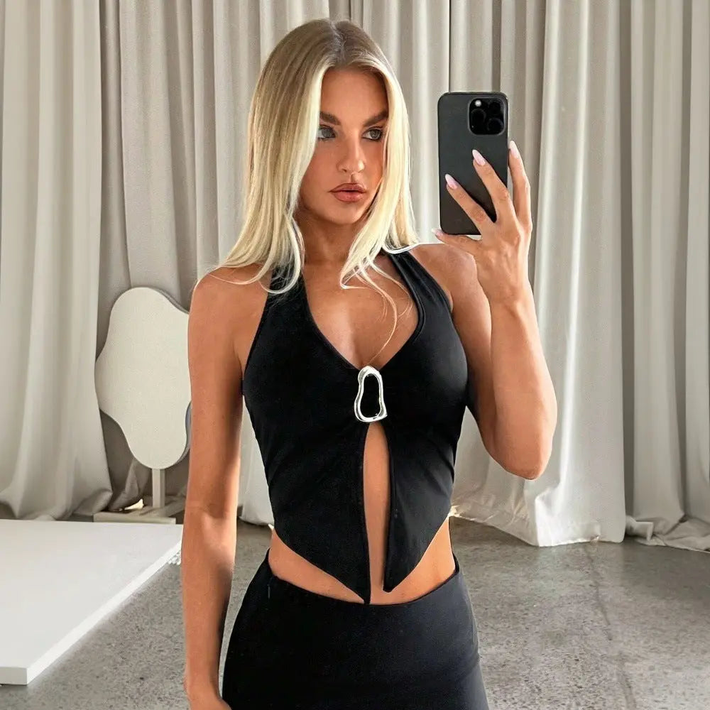 Women's spicy girl sexy neck hanging vest short fit backless top eprolo