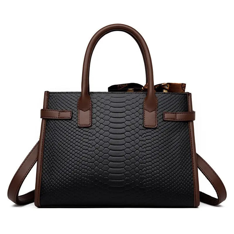 Commuting style women's bag genuine leather embossed snakeskin pattern contrasting color briefcase for women eprolo