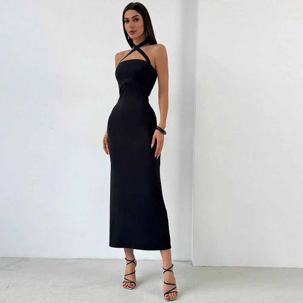 European and American French slim fit backless sleeveless long dress for women eprolo