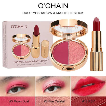 O'CHAIN Pearlescent two-color eyeshadow Matte lipstick does not fade and does not stick to the cup powdery delicate eyeshadow palette eprolo