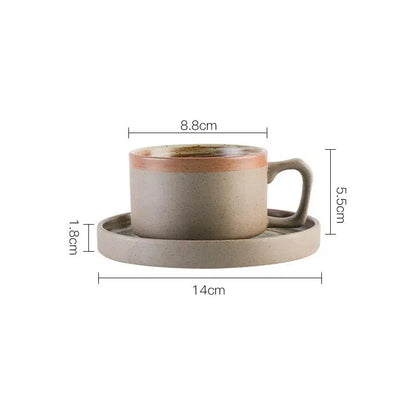 Coarse pottery coffee cup and plate set creative handmade retro coffee cup artistic cup plate milk cup eprolo