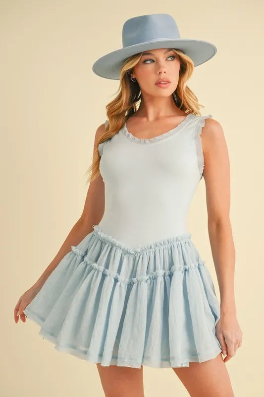 Aemi+Co Frill Sleeveless Drop Waist Mini Dress Trendsi