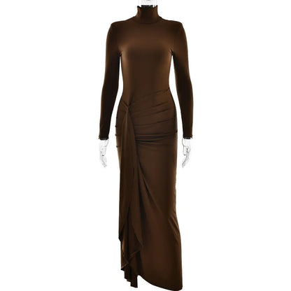 Autumn and winter fashionable and sexy high slit strap wrapped long skirt new spicy girl high neck slim fit dress eprolo