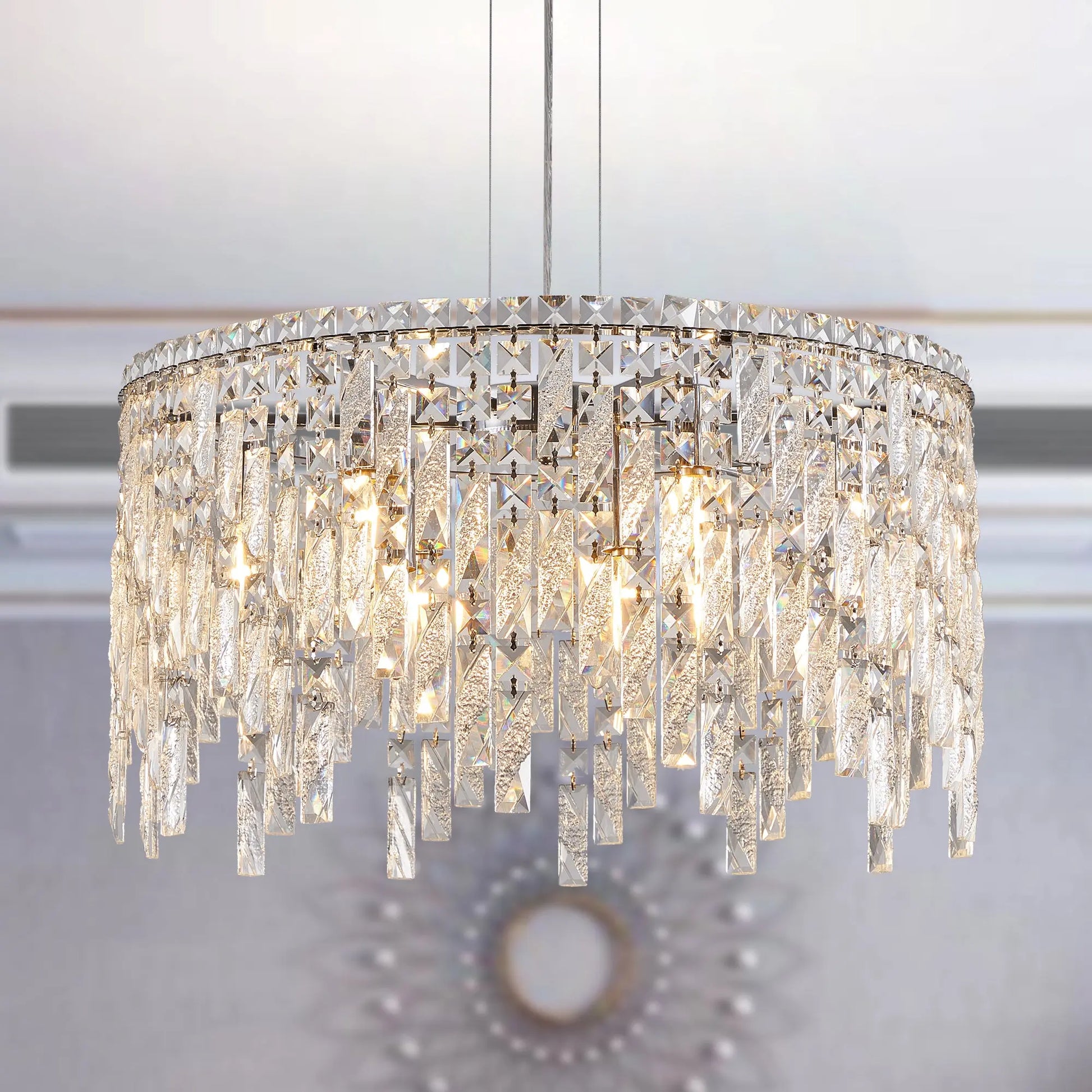 Deluxe round silver crystal chandelier, modern rectangular chandelier (excluding light bulbs) eprolo