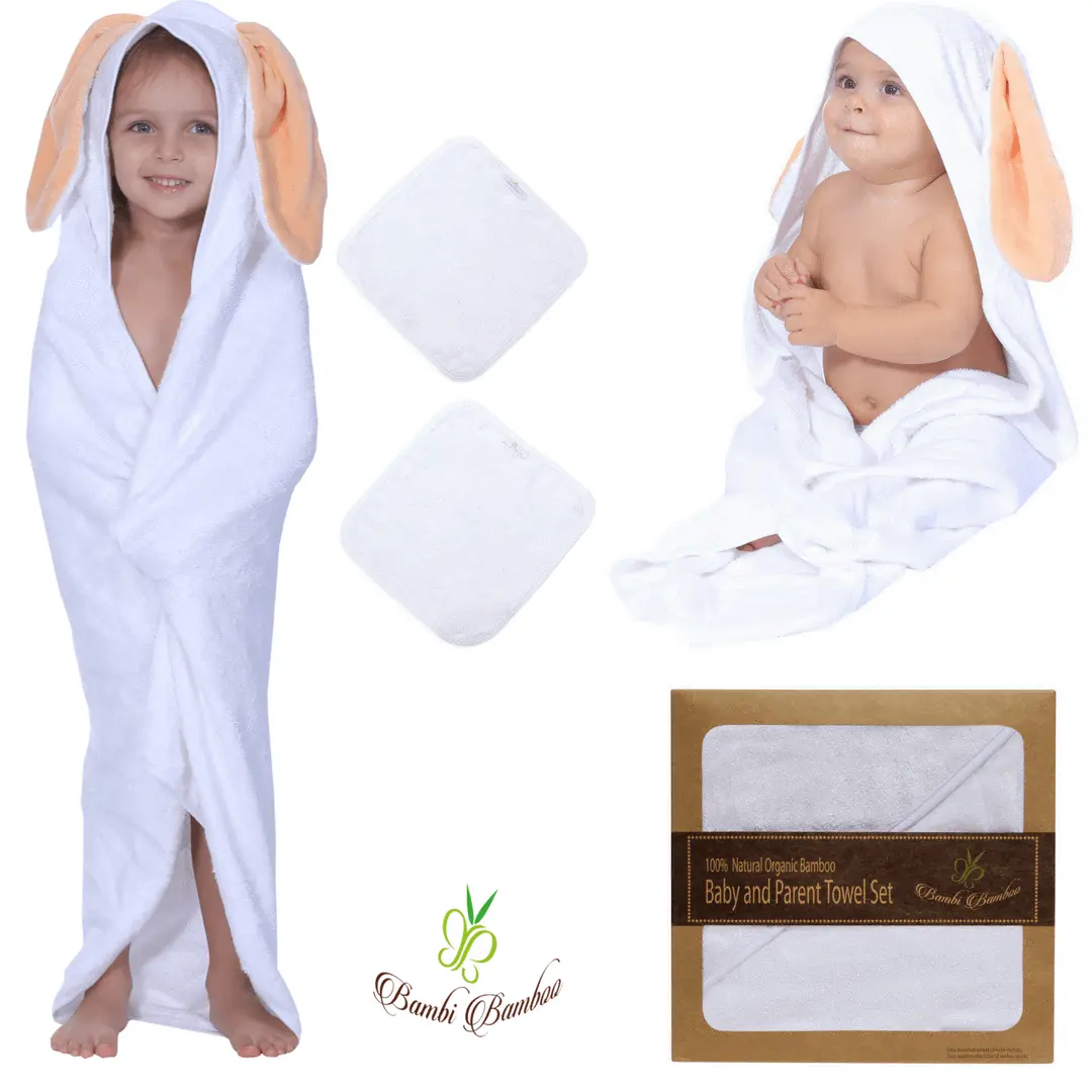 Amber Bunny Hooded Towel & 2 Washcloths Red Nyx