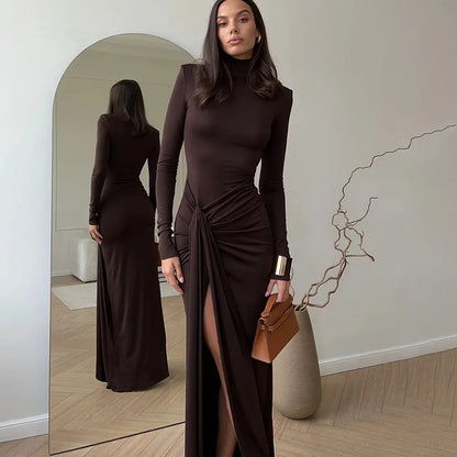 Autumn and winter fashionable and sexy high slit strap wrapped long skirt new spicy girl high neck slim fit dress eprolo