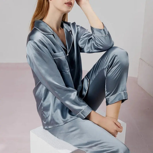 Spring simple solid color lapel cardigan pajamas are comfortable and can be worn outside eprolo