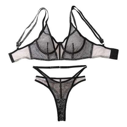 Embroidered Fun Set Mesh Perspective Splicing Sexy Gathering Underwear Two Piece Set eprolo