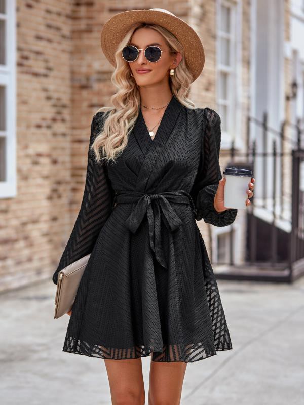 Long sleeve wrap front dress - My Store Women's Clothing 