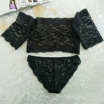 Women's 1 Set Bra Set Sexy Lingerie Lace Tank Top Female Hollow-out Wrap Chest Underwear Nightwear G-string Panties Brief Set eprolo