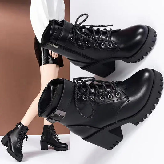 Lace up round toe buckle with thick sole short tube women's fashionable Martin boots eprolo