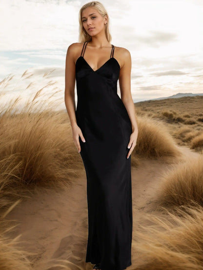 Simple and sexy neck hanging dress loose waist and stomach covering long skirt eprolo