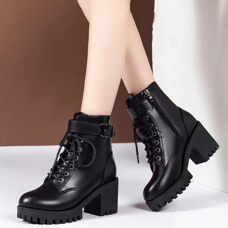 Lace up round toe buckle with thick sole short tube women's fashionable Martin boots eprolo