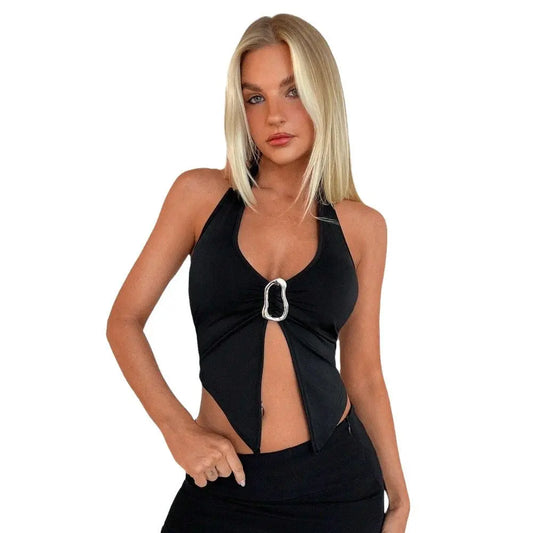 Women's spicy girl sexy neck hanging vest short fit backless top eprolo