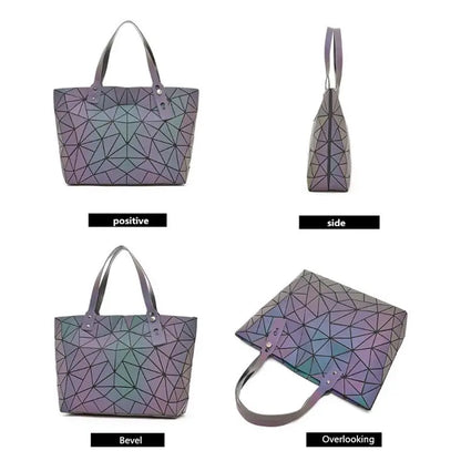 Luminous Bags for Women set folding Totes Geometric splice Lady Hand bags Chain Shoulder Bags Holographic purse eprolo