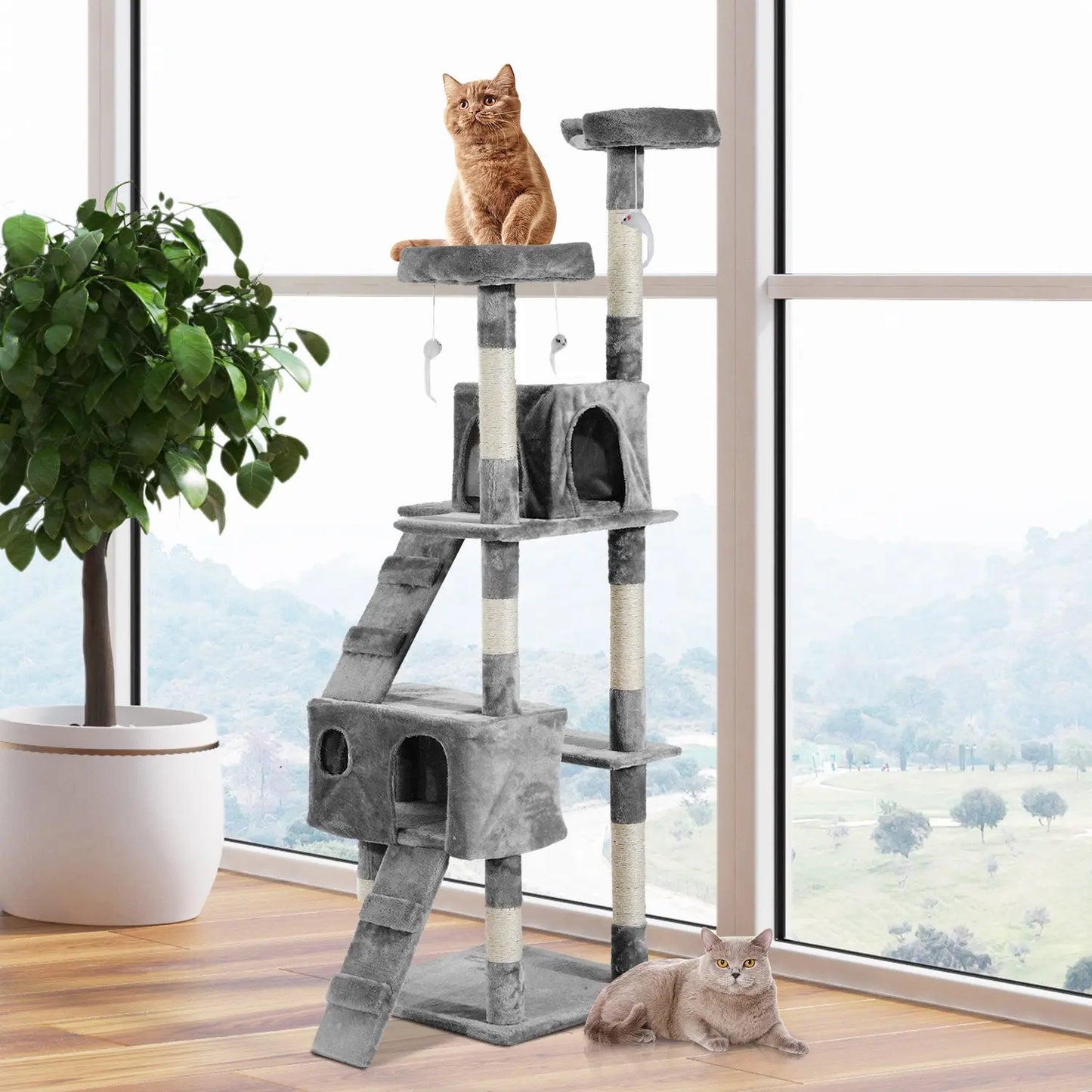 PawHut 67-inch Multi-Level Cat Scratching Tree Kitty Activity Center Taupe Shadow