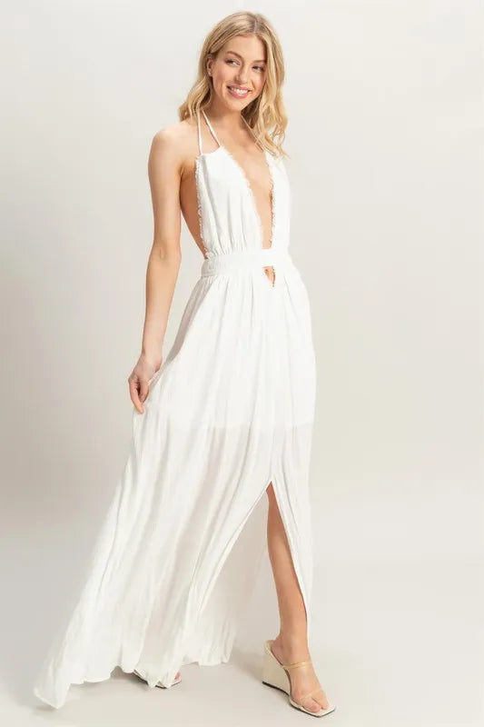 HYFVE Halter Neck Fitted Waist Flowy Maxi Dress Trendsi