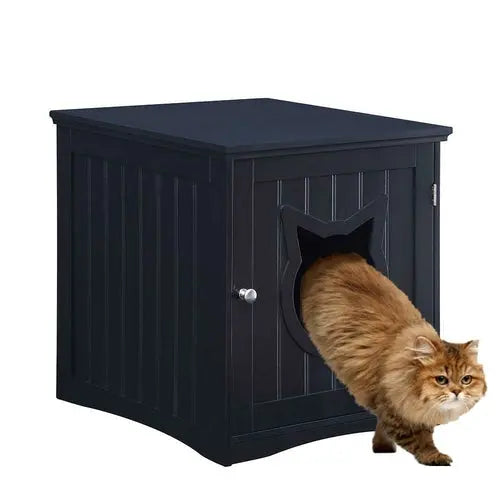 Cat House Side Table, Nightstand Pet House, Litter Box Enclosure Turquoise Cronus