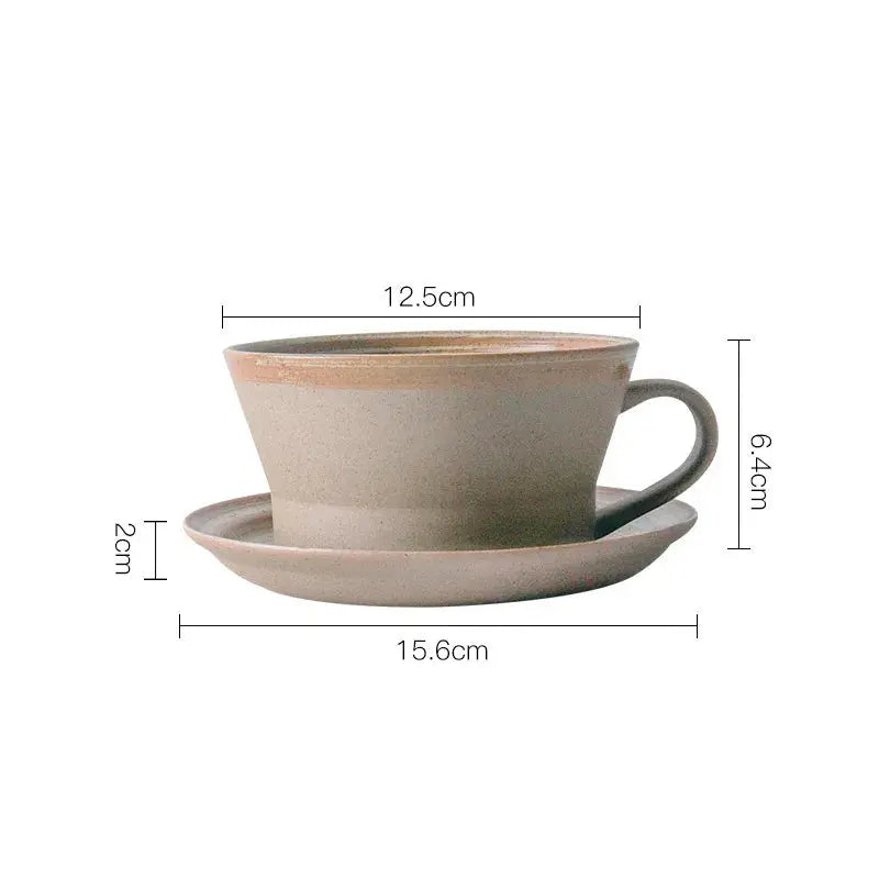 Coarse pottery coffee cup and plate set creative handmade retro coffee cup artistic cup plate milk cup eprolo