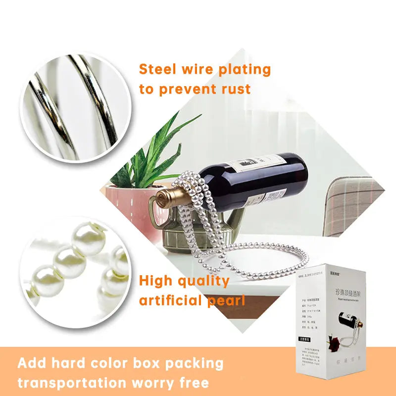 Pearl Necklace Stainless Steel Wine Rack Wine Pedestal Clamp Holder Suspension Champagne Whisky Small Ornaments eprolo