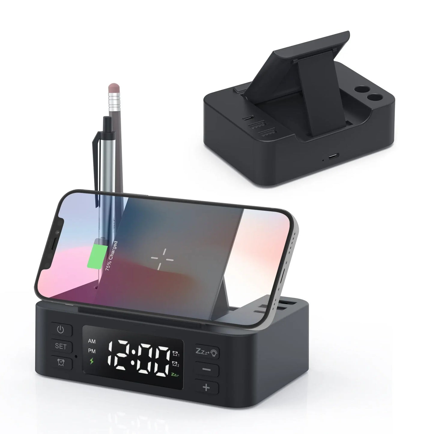 Clock wireless charging phone holder pen holder multifunctional 15W wireless charging fast charging eprolo