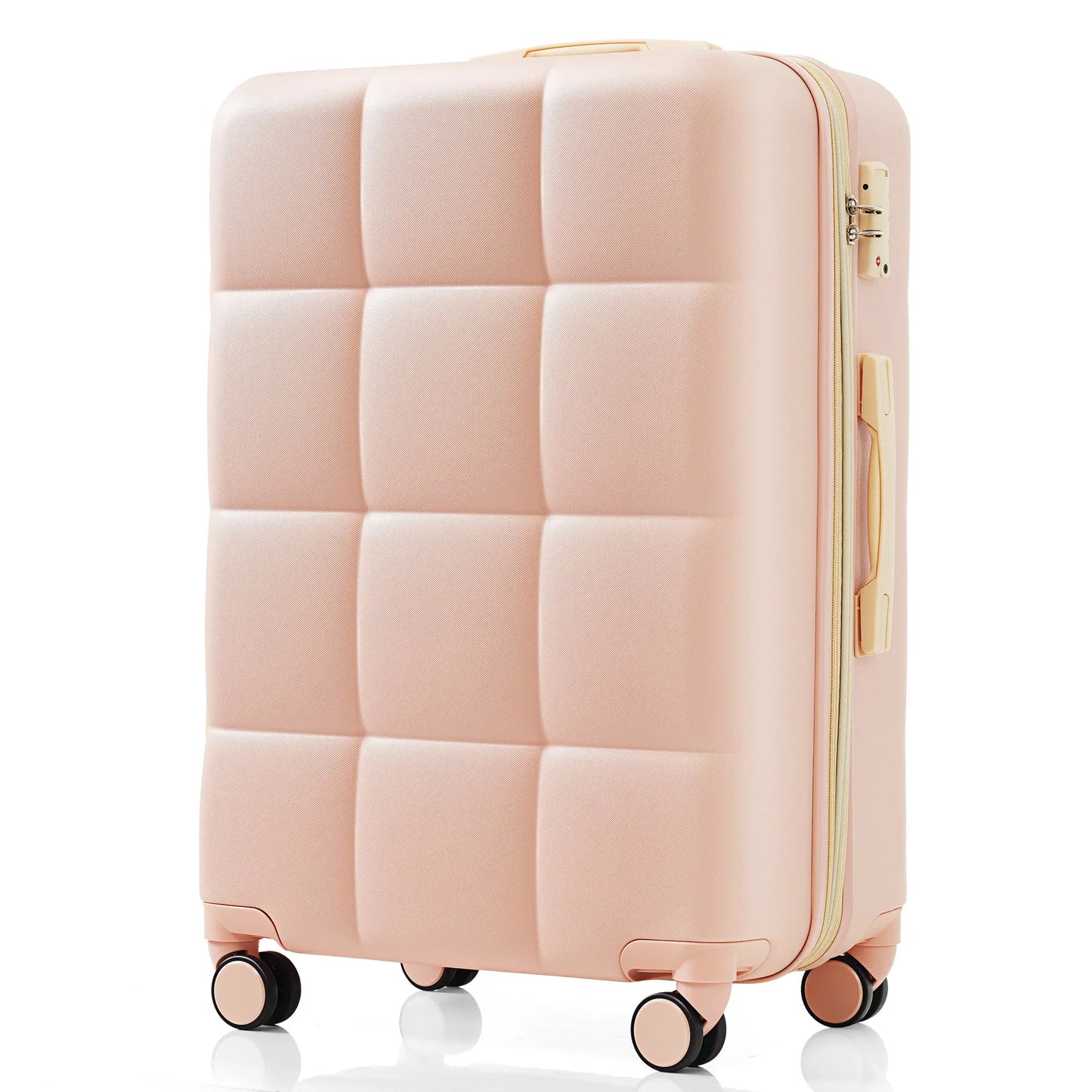 3-piece luggage set, 20 inches, ABS hard shell luggage with USB port and cup holder rotating wheel, pink color eprolo