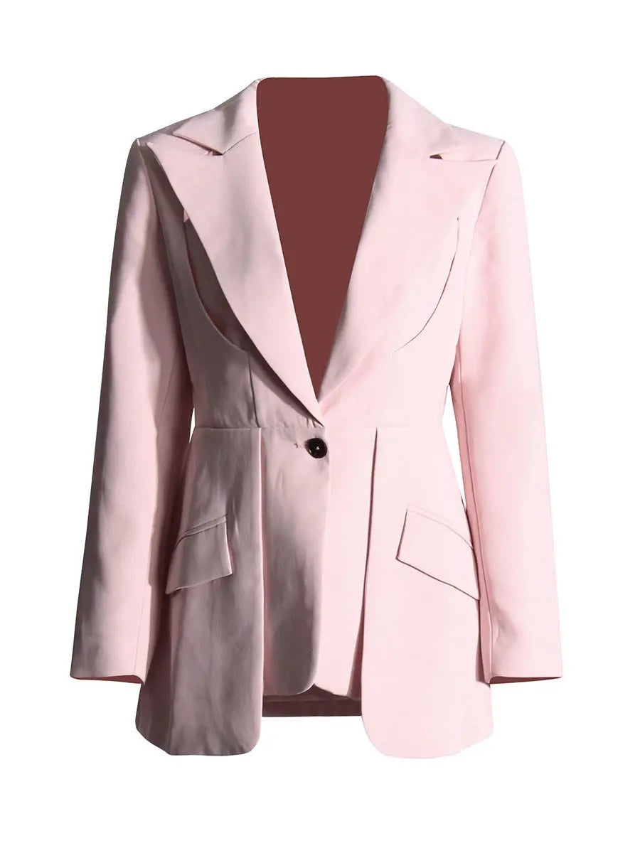 Design solid color suit with hollow out irregular suit jacket for women eprolo