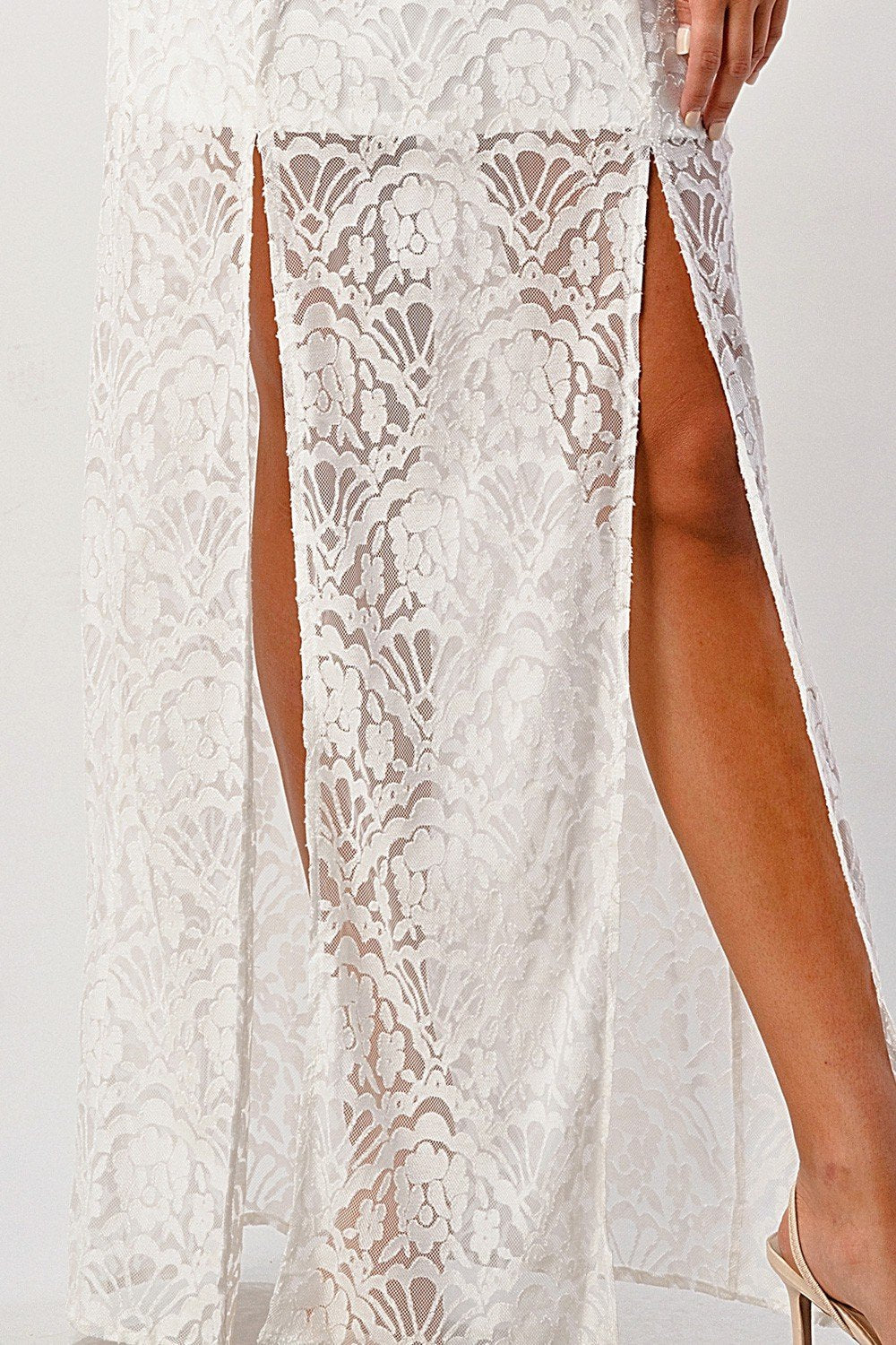 Elegant Black Lace Maxi Dress with Side Slit - My Store Women's Clothing 