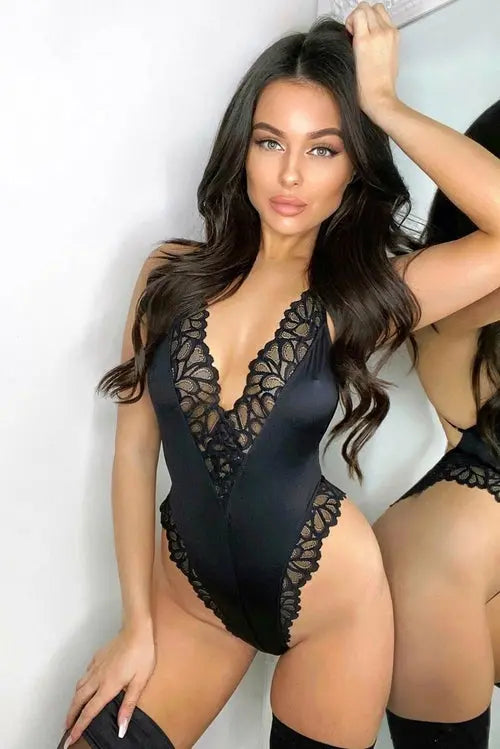 Deep V Neck Crisscross Backless Bodysuit Jade