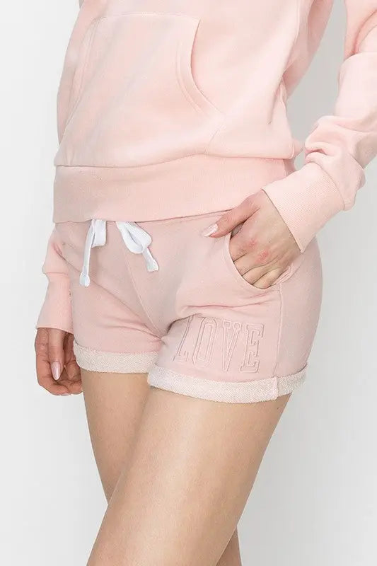 Love Embroidery French Terry Basic Shorts Pink Bearberry