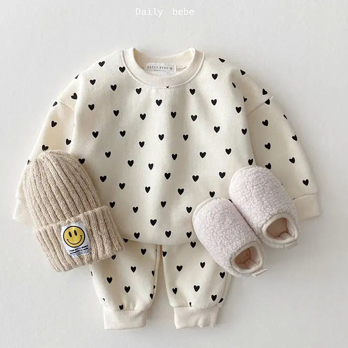 ins Infant children's clothing pure cotton sweater casual suit spring girls net red foreign love two-piece suit eprolo