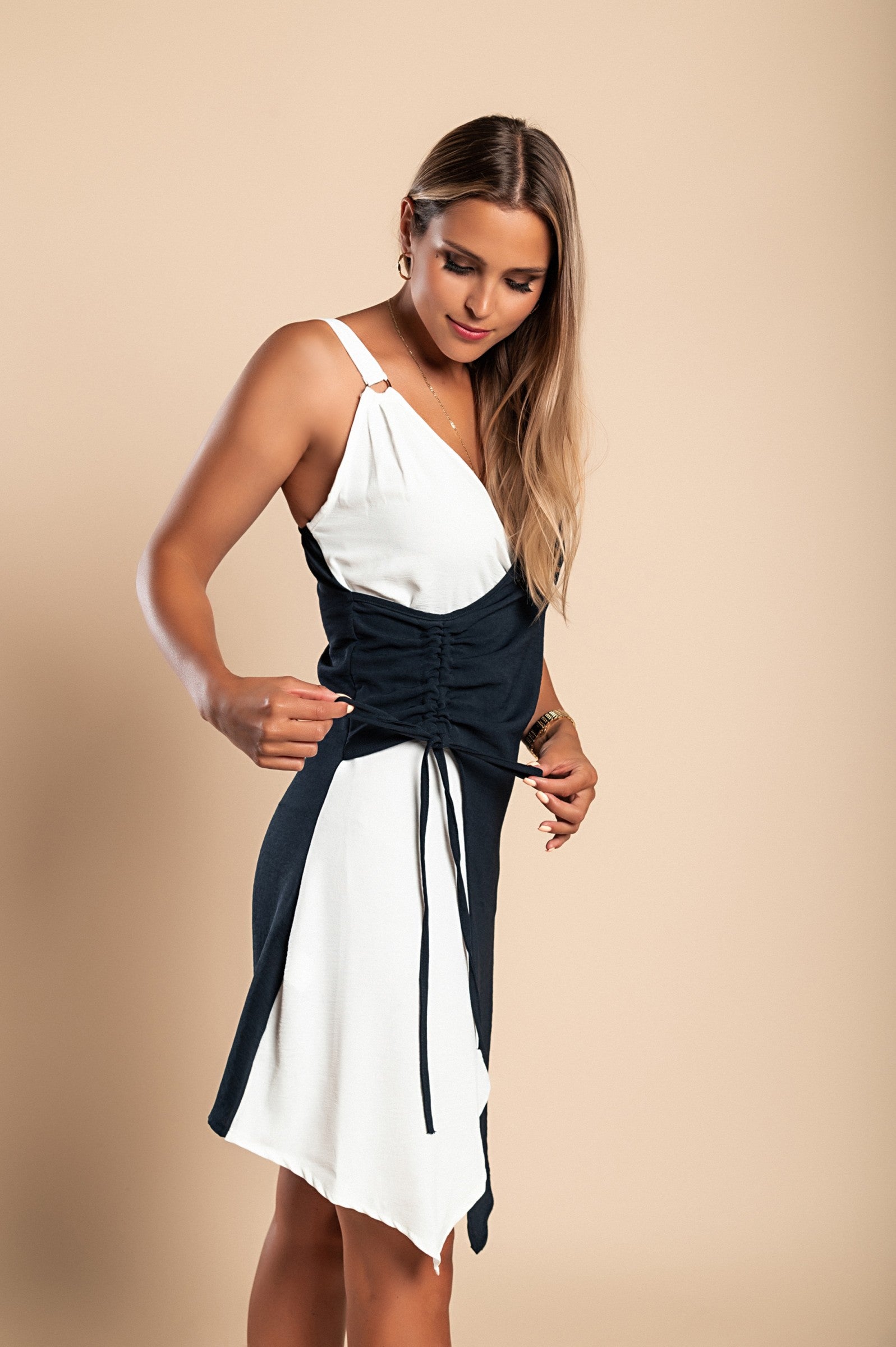 Elegant dress in two-tone combination Madrilla, dark blue - My Store Women's Clothing 