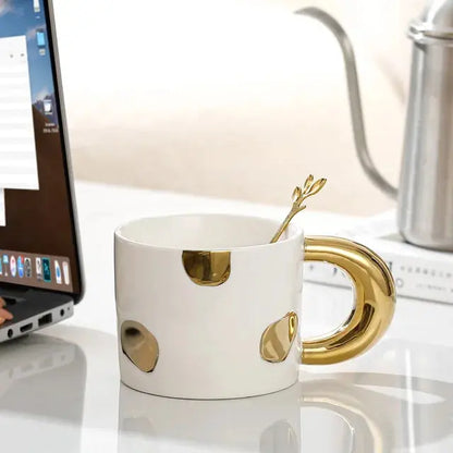 Creative Electroplated Ceramic Mug Office Large Handle Coffee Mug Home Breakfast Cup Juice Cup Milk Cups Couple Water Cup eprolo