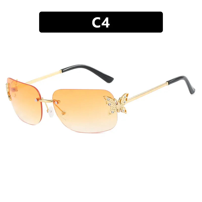 Frameless rectangular butterfly retro women's internet famous street photography diamond studded sunglasses eprolo