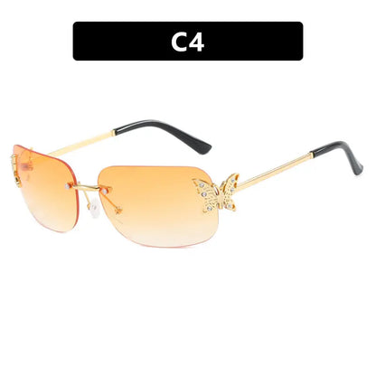 Frameless rectangular butterfly retro women's internet famous street photography diamond studded sunglasses eprolo