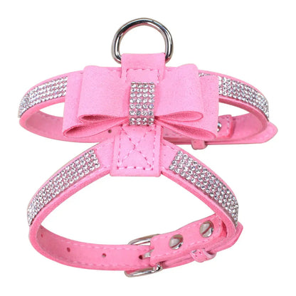 Sparkling rhinestone bow pet chest strap, rhinestone dog chest strap, suede microfiber dog chain pet supplies eprolo