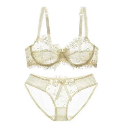 Embroidery Bras Underwear Women Set Plus Size Lingerie Sexy C D Cup Ultrathin Transparent Bra eprolo