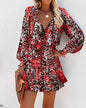 Spring and summer long sleeved V-neck fashionable printed waist cinching dress eprolo