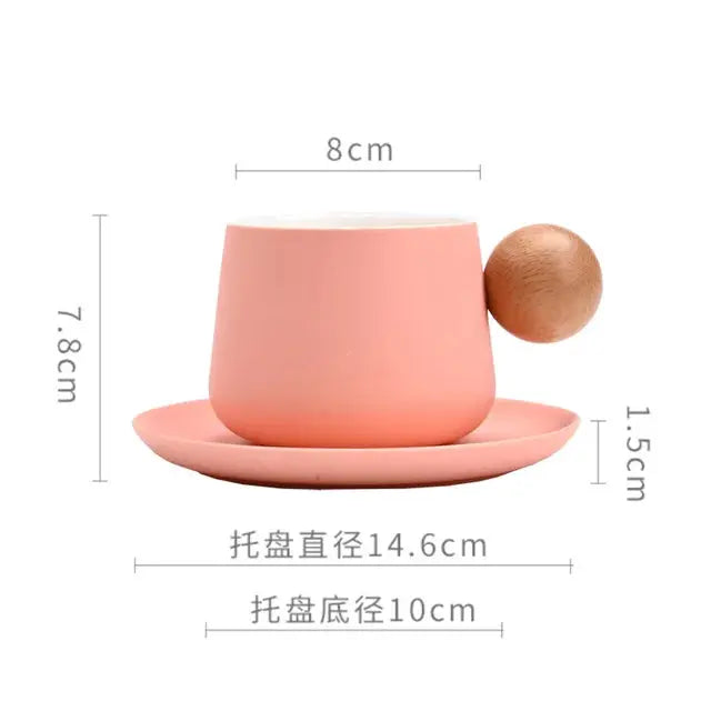 Ceramic Coffee Cup and Saucer Set Espresso Cups Light Luxury Wooden Handle Afternoon Tea Mug Female Original Mugs Couple Gifts eprolo