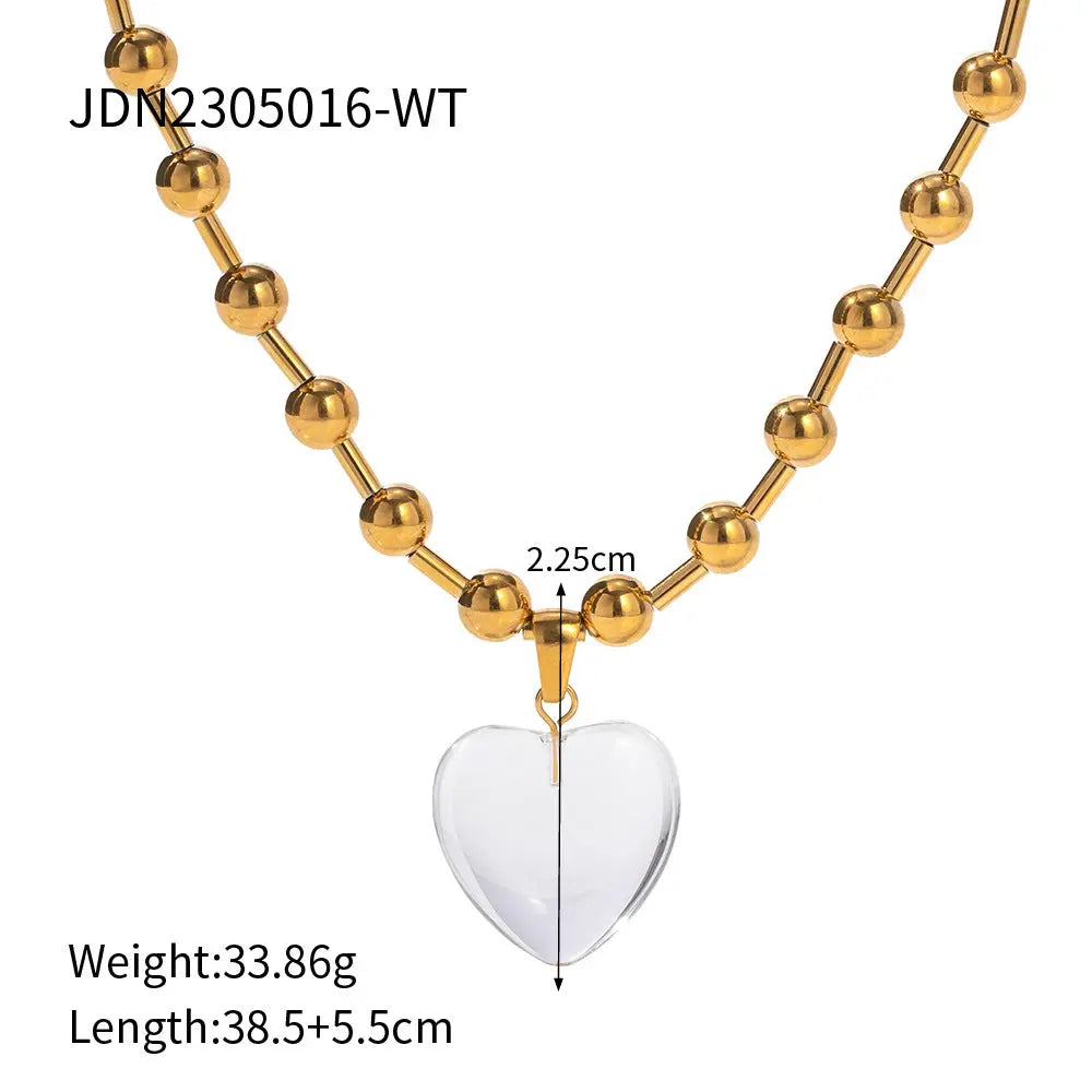 Round bead transparent heart pendant necklace for girls simple bead design niche women eprolo