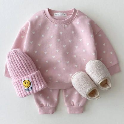 ins Infant children's clothing pure cotton sweater casual suit spring girls net red foreign love two-piece suit eprolo