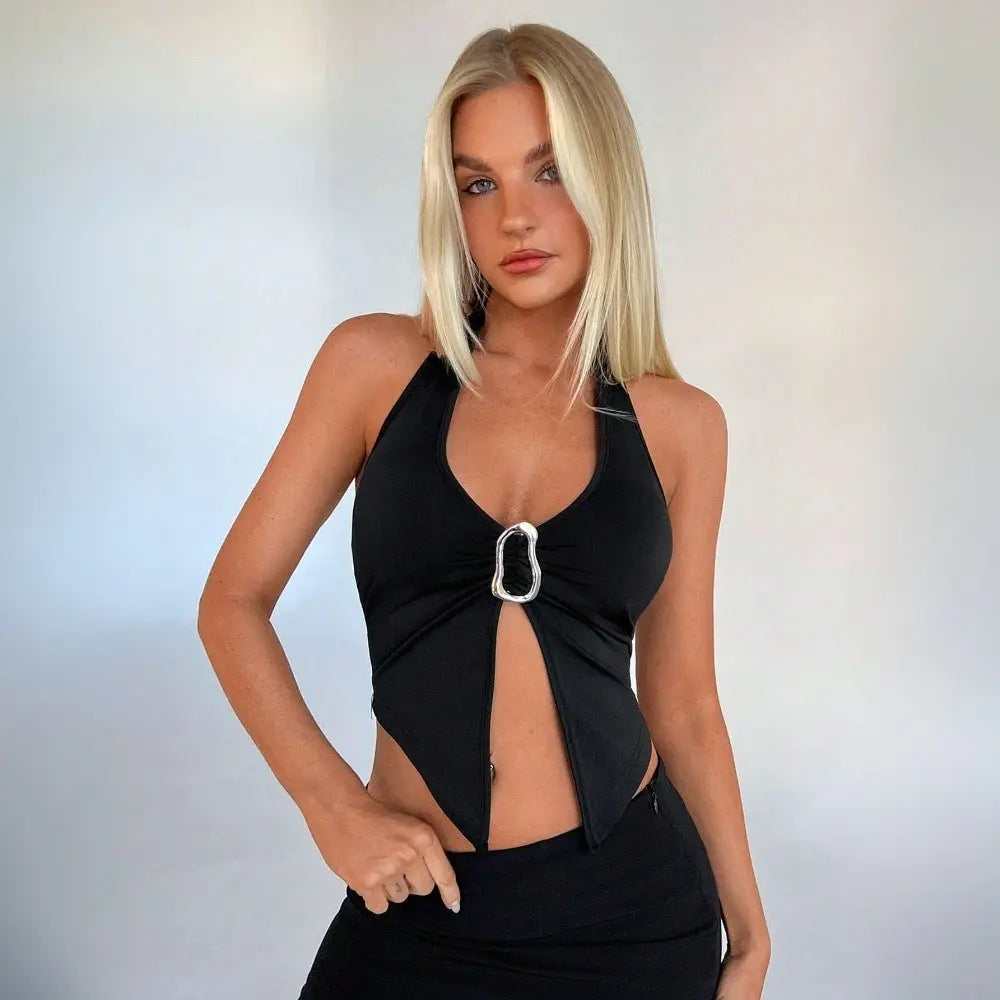 Women's spicy girl sexy neck hanging vest short fit backless top eprolo