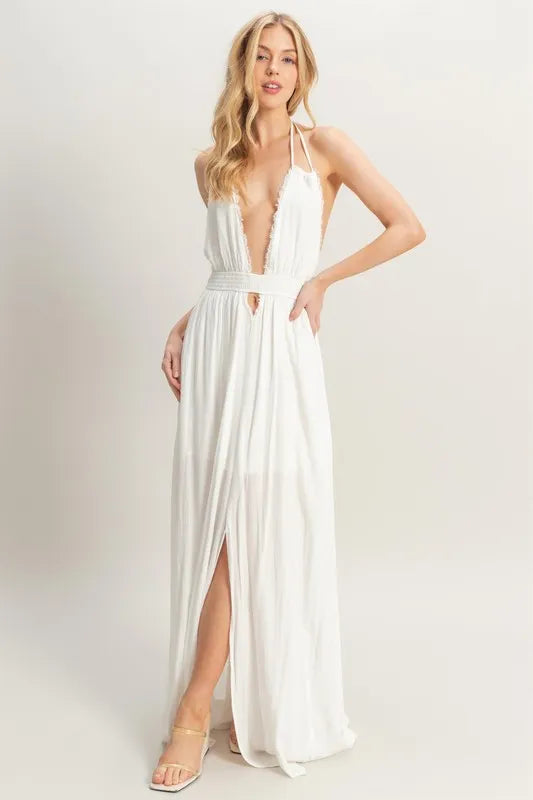 HYFVE Halter Neck Fitted Waist Flowy Maxi Dress Trendsi