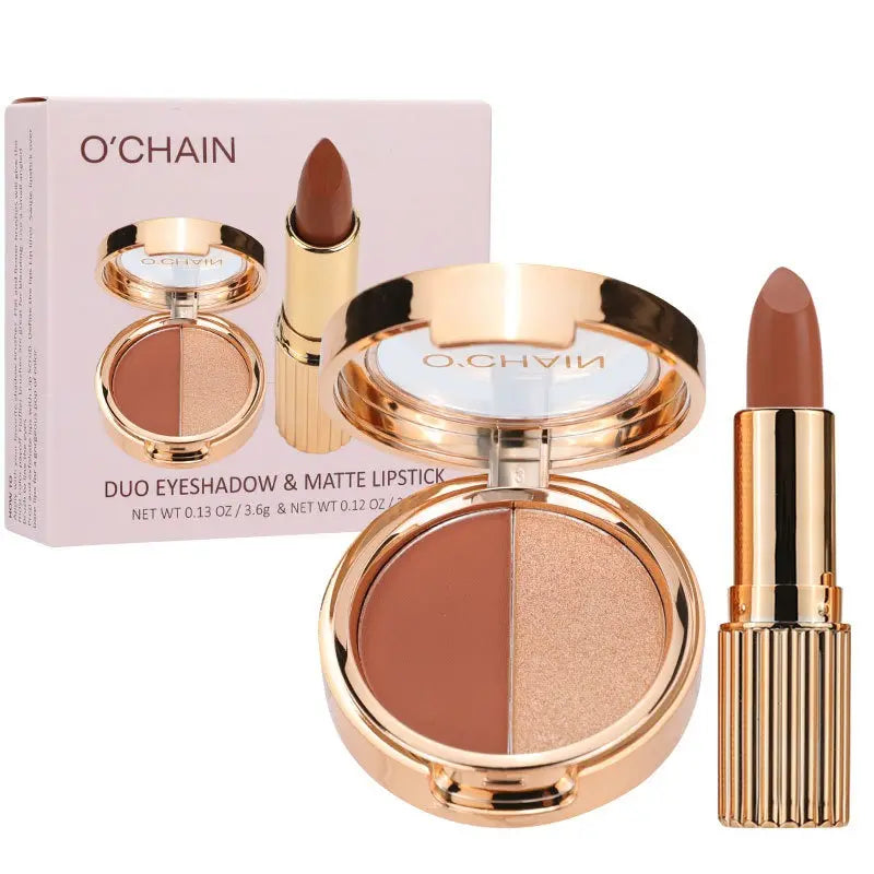 O'CHAIN Pearlescent two-color eyeshadow Matte lipstick does not fade and does not stick to the cup powdery delicate eyeshadow palette eprolo