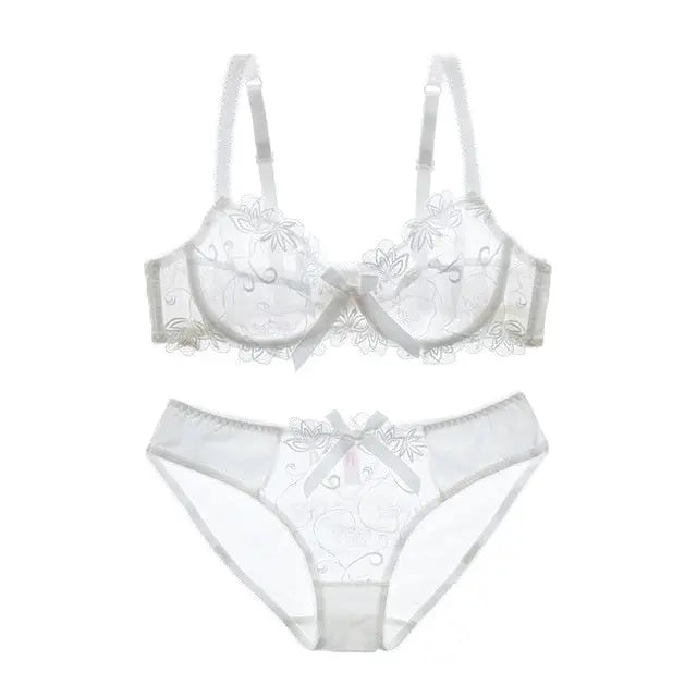 Embroidery Bras Underwear Women Set Plus Size Lingerie Sexy C D Cup Ultrathin Transparent Bra eprolo