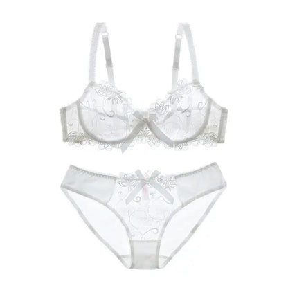 Embroidery Bras Underwear Women Set Plus Size Lingerie Sexy C D Cup Ultrathin Transparent Bra eprolo