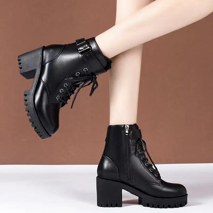 Lace up round toe buckle with thick sole short tube women's fashionable Martin boots eprolo