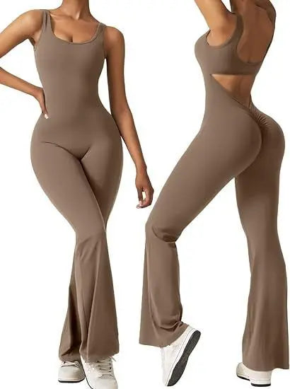 Women's sleeveless flared jumpsuit sexy backless vest tight fitting hip lifting yoga jumpsuit eprolo