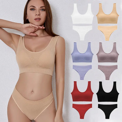 Big Breast Underwear Thin Section Seamless Anti-Slip Tube Top Low Waist Sexy Briefs Sports No Steel Ring Underwear Set eprolo